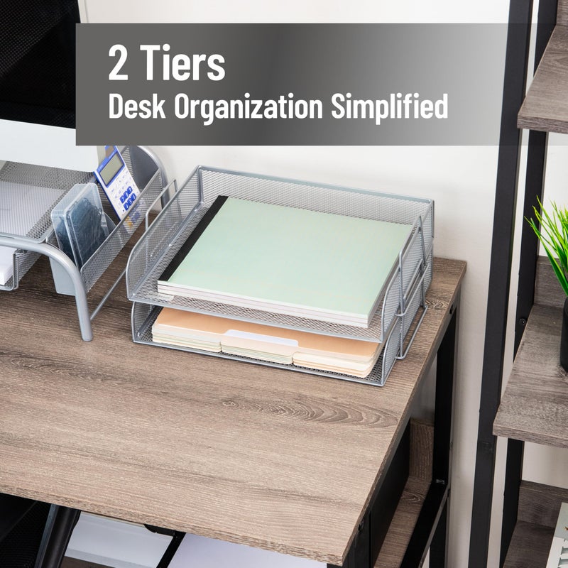Mind Reader Stackable Paper Tray, Desktop Organizer, File Storage, Office, Metal Mesh, 13.25" L x 9.75" W x 6.25" H, 2 Pcs., Silver - Image 2